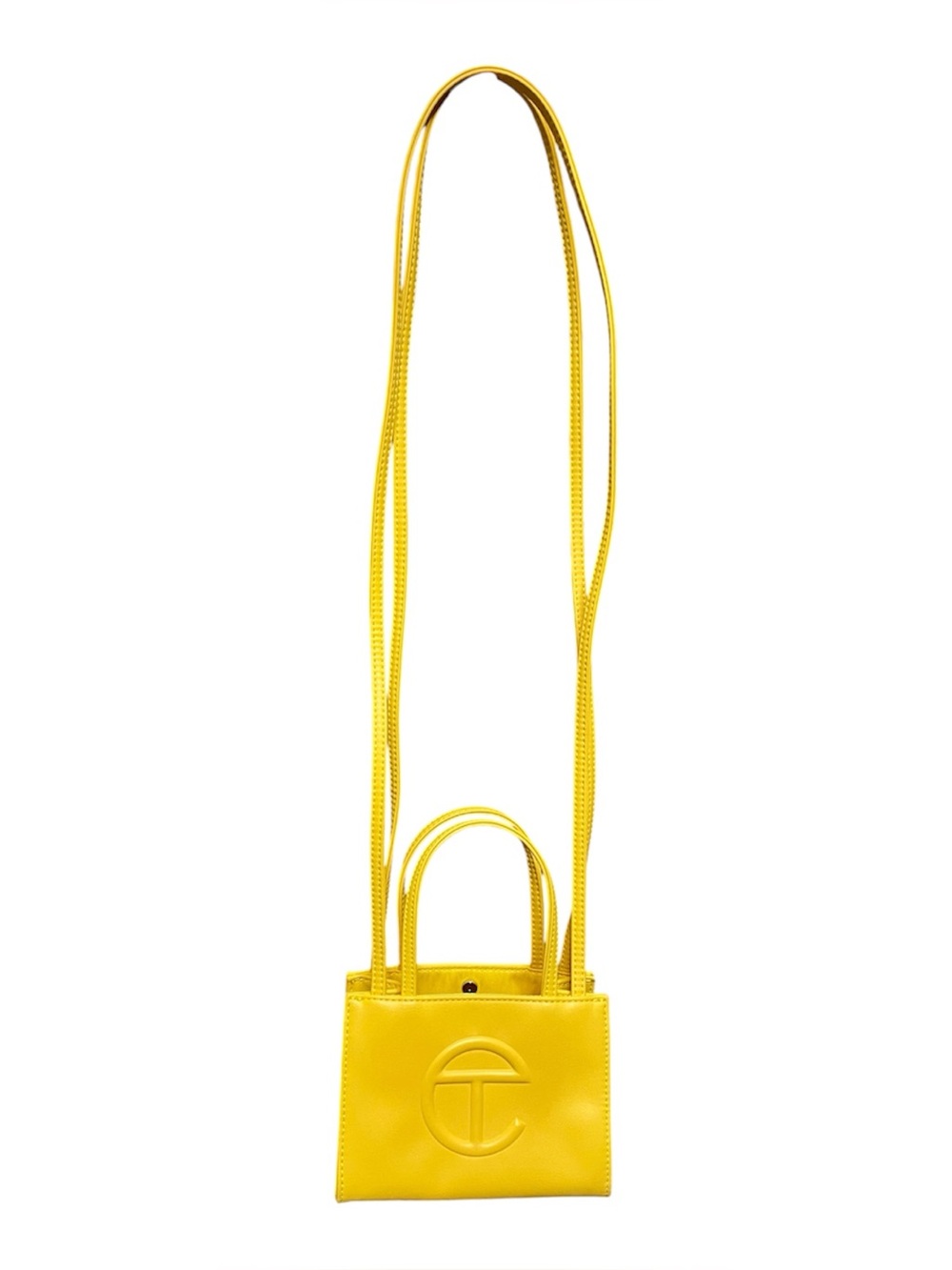Telfar Small Yellow Mini Top HandleTote Shoulder Bag with Embossed Logo - Picture 8 of 9